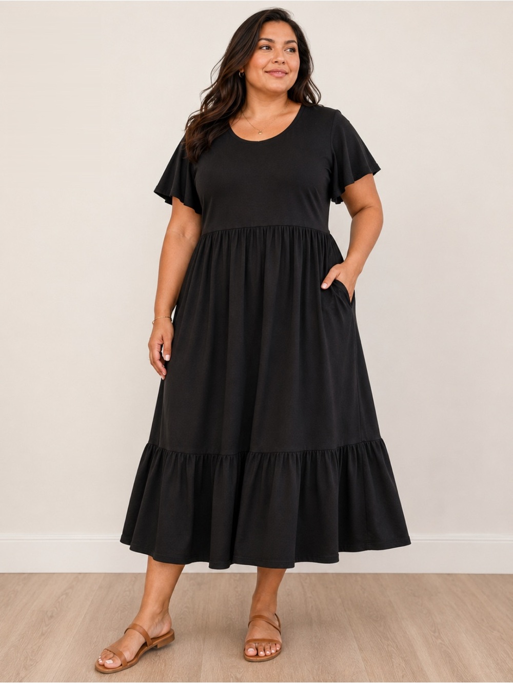 Isaac Mizrahi Live! Regular Flutter Sleeve Tiered Midi Dress XL NEW A647884